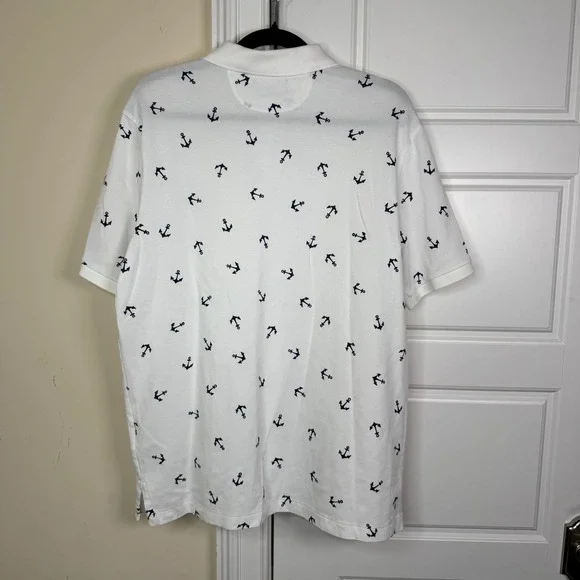 Polo Ralph Lauren Polo Shirt Mens Large White Anchor Print Classic Fit Stretch - Picture 3 of 7